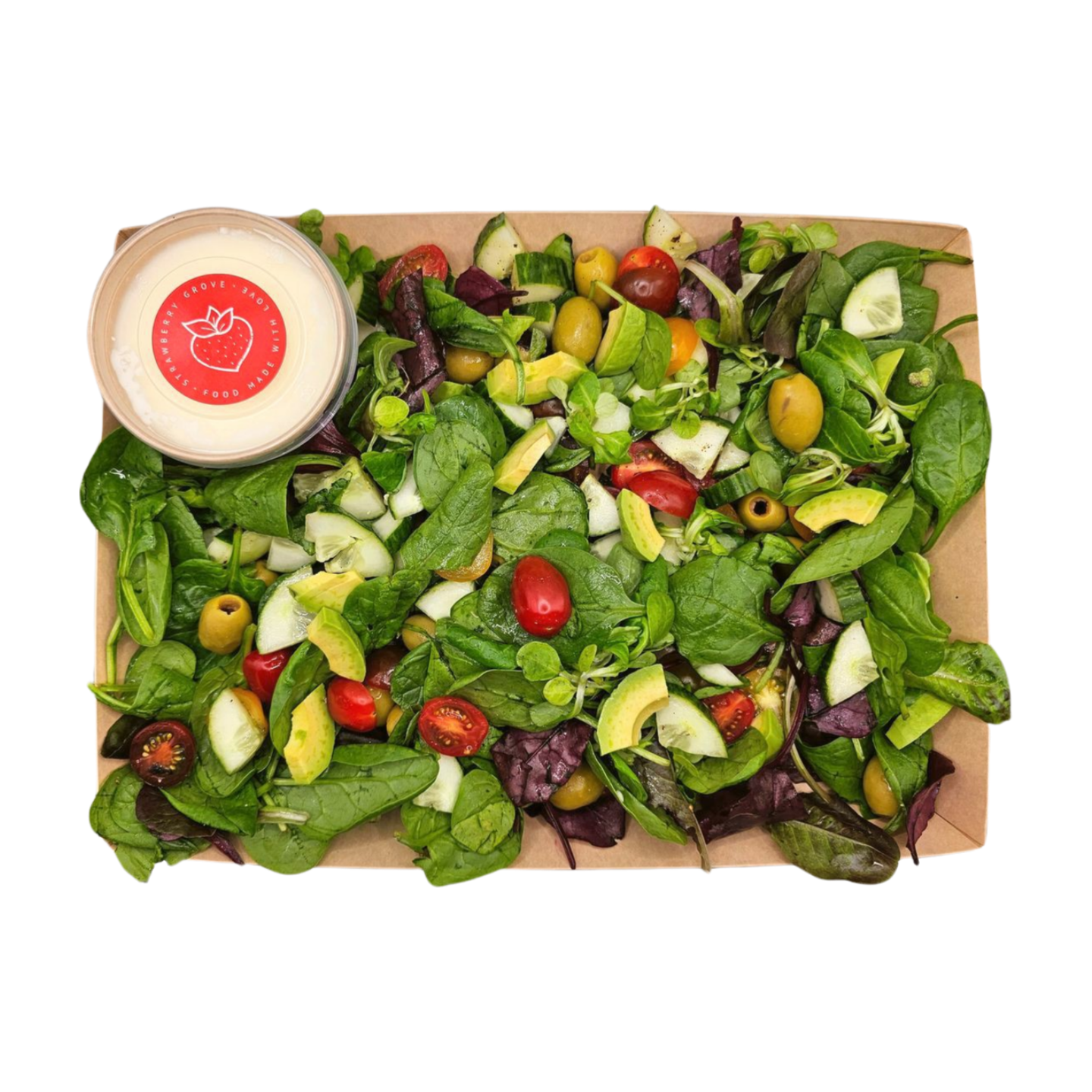 House Salad with mixed Leaves, Avocado, Tomato and Olives